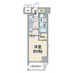 名古屋市営名城線 瑞穂運動場東駅 徒歩7分の賃貸マンション 8階1Kの間取り