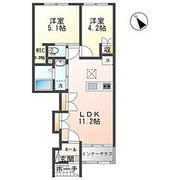 名鉄名古屋本線 鳴海駅 徒歩23分の賃貸アパート 1階2LDKの間取り