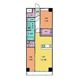 名古屋市営鶴舞線 川名駅 徒歩5分の賃貸マンション 9階2LDKの間取り