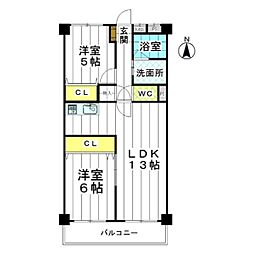 クロックタワー・植田 2LDKの間取図画像