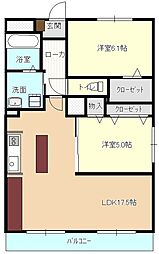 ハイツ清光 2LDKの間取図画像