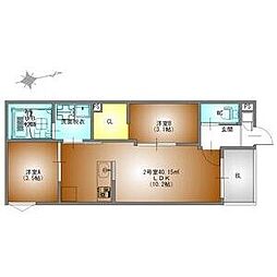 名古屋市天白区野並2丁目アパート 2LDKの間取図画像