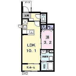 プランドール日比野 1LDKの間取図画像