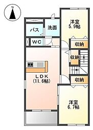 サンライズサークル 2LDKの間取図画像