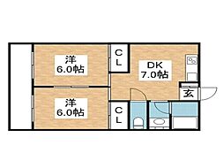 キングハイツ瑞穂 2DKの間取図画像