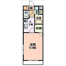 荒池シティーハウス 1Kの間取図画像