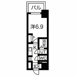 名古屋市営鶴舞線 浅間町駅 徒歩10分の賃貸マンション 11階1Kの間取り