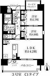名古屋市営桜通線 国際センター駅 徒歩8分の賃貸マンション 6階2LDKの間取り