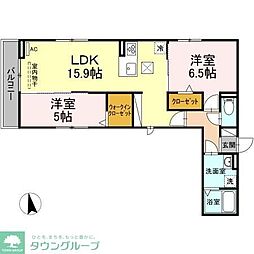 名古屋市営名城線 東別院駅 徒歩2分の賃貸アパート 2階2LDKの間取り
