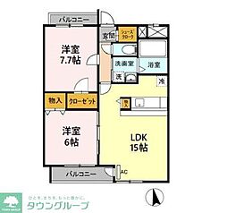 JR関西本線 八田駅 徒歩15分の賃貸マンション 2階2LDKの間取り