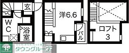キャトルポルト 1Kの間取図画像