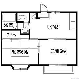 プリティーシャトル 2DKの間取図画像