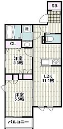 ペイドゥレーヴ鎌倉 2LDKの間取図画像