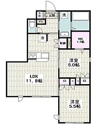 雪ノ下荘 2LDKの間取図画像