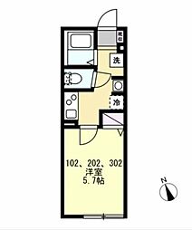 ベイルームレジデンス大船A 1Kの間取図画像