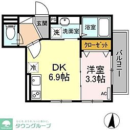 フルーヴ 3階1DKの間取り