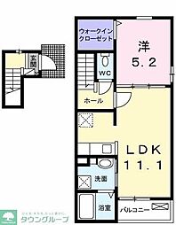キャッスル玉川学園 2階1LDKの間取り