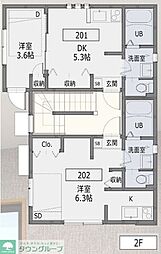 ｅｃｌａｔ（エクラ）登戸 2階1DKの間取り