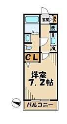 メディオクレストB 1Kの間取図画像