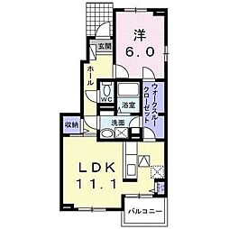 JR高崎線 神保原駅 徒歩26分の賃貸アパート 1階1LDKの間取り