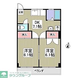 上里ハイツＢ 1階2DKの間取り