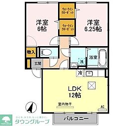 ハイフィールド　Ａ 2階2LDKの間取り