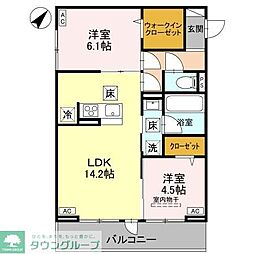 熊谷市万平町1丁目アパート 2LDKの間取図画像