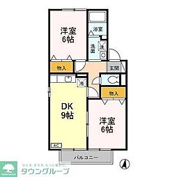 ハーヴェスト・パークA 2DKの間取図画像