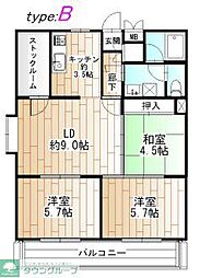 熊谷昭和ビル 3LDKの間取図画像