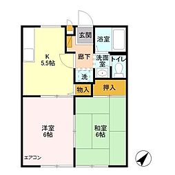 嵐山ハイツ2 2Kの間取図画像