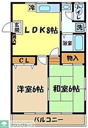 コーポ・エバー 2LDKの間取図画像