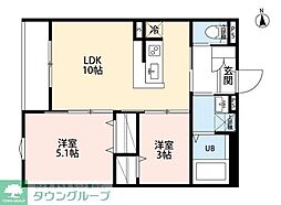 相模原市中央区相模原3丁目アパート 2LDKの間取図画像