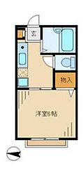 ハイビスカス 2階1Kの間取り