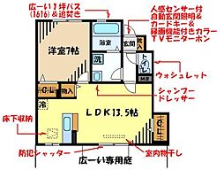 カスターノ 1階1LDKの間取り