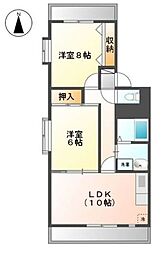 アスティーやまと 3階2LDKの間取り