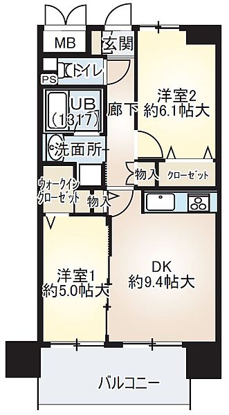 ベリー海老江 ｜大阪府大阪市福島区鷺洲5丁目(賃貸マンション2DK・5階・51.30㎡)の写真 その2