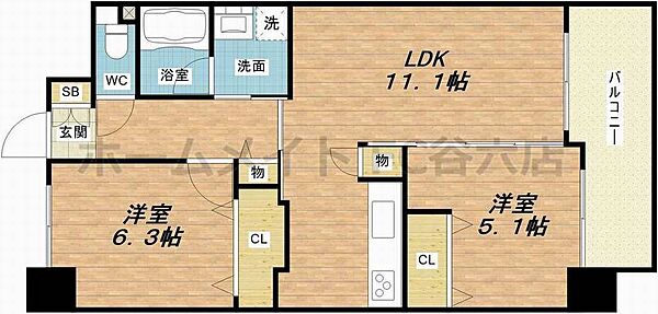 ベリー海老江 ｜大阪府大阪市福島区鷺洲5丁目(賃貸マンション2LDK・14階・54.22㎡)の写真 その2