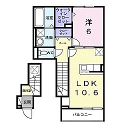 ヒカルサ小平栄町 2階1LDKの間取り