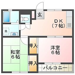 モンシャトー小金井成和 3階2DKの間取り