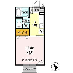 シティーヒル医大前 1Kの間取図画像