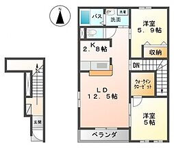 パークサイドヴィラ御里A 2LDKの間取図画像