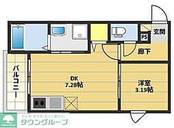 amalfi 西公園 1階1DKの間取り