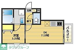 amalfi 西公園 1階1DKの間取り