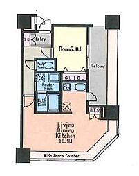 KDXレジデンス大濠ハーバービュータワー 1LDKの間取図画像