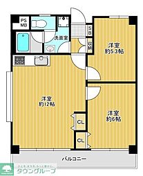 ダイアパレス野間 2LDKの間取図画像