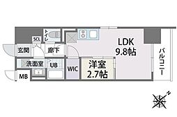 ラクラス博多2 1LDKの間取図画像
