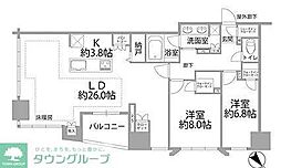 レーベン福岡天神ONETOWER 2LDKの間取図画像