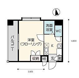 プレアール原田2 1Kの間取図画像