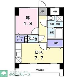 オーレオール 1DKの間取図画像