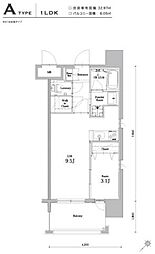 エンクレスト大博通りAPEX 1LDKの間取図画像